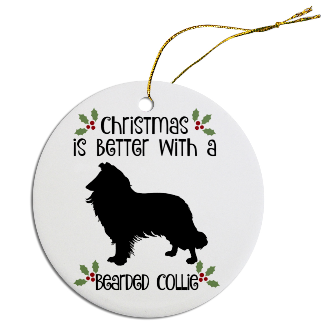 Breed Specific Round Christmas Ornament Bearded Collie